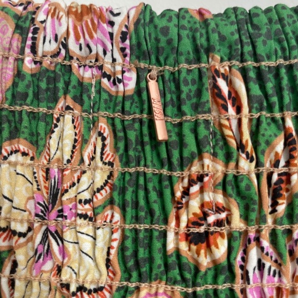 MISA Los Angeles Smocked Floral Convertible Dress Skirt Green Pink S - Picture 5 of 8